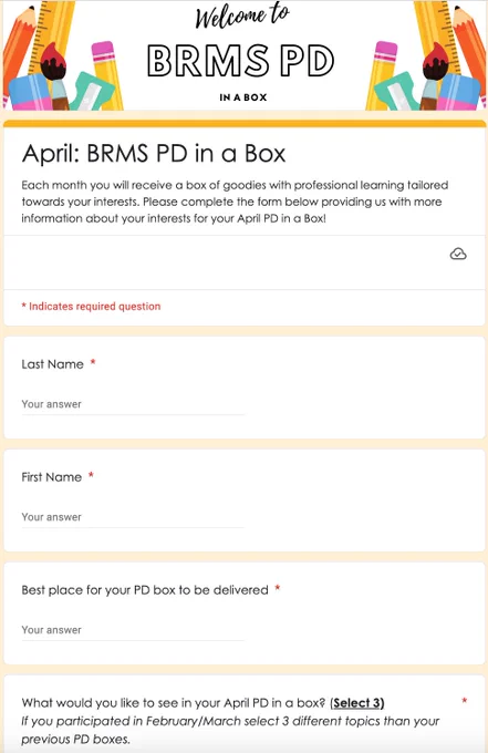 Screenshot of a Google Form, which invites teachers to share the PD topics that most interest them.