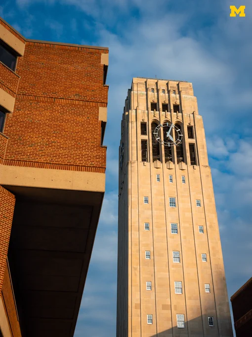 The sun shining on Burton Tower on a February morning.