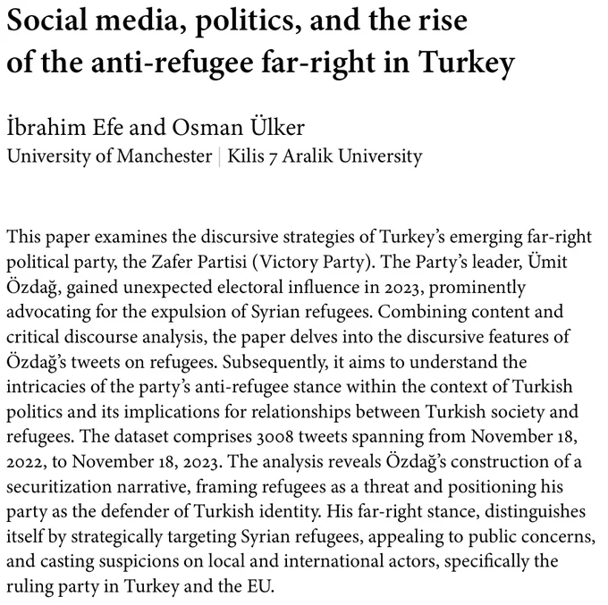 Article: Social media, politics, and the rise of the anti-refugee far-right in Turkey