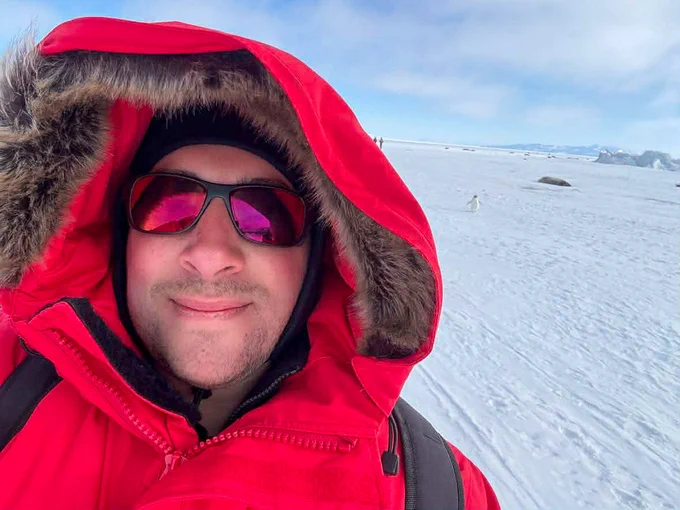 Vasilis wearing a heavy coat during his polar rotation
