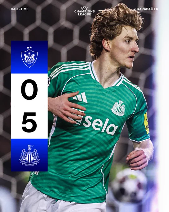 HALF-TIME | Qarabag 0 Newcastle United 5