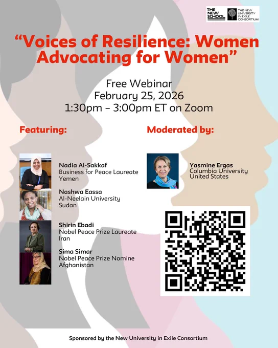 Free Webinar: Voices of Resilience, featuring Nobel Laureates 
February 25, 1:30pm ET
 
Panelists will explore current challenges and emerging strategies for advancing human rights and gender equality in an era of profound global change. The audience will gain insight into the evolving international landscape and learn from the lived experience and expertise of the leaders who are shaping it.