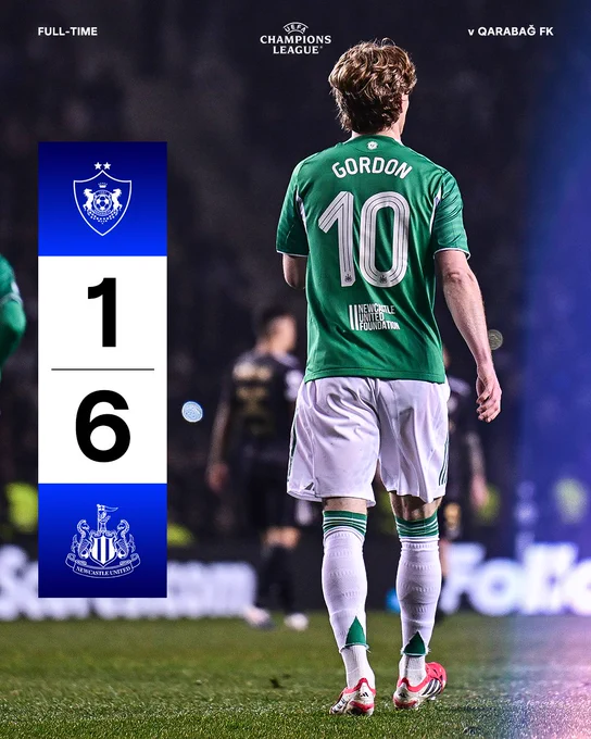 FULL-TIME | Qarabağ 1 Newcastle United 6