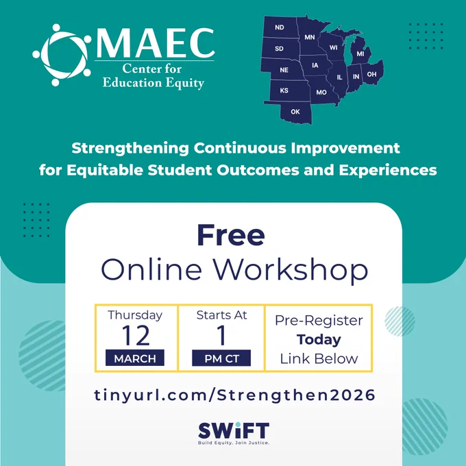 Free Webinar: Strengthening Continuous Improvement for Equitable Student Outcomes and Experiences. 
Thursday, March 12; 1:00-2:30 CST
Preregister at tinyurl.com/Strengthen2026