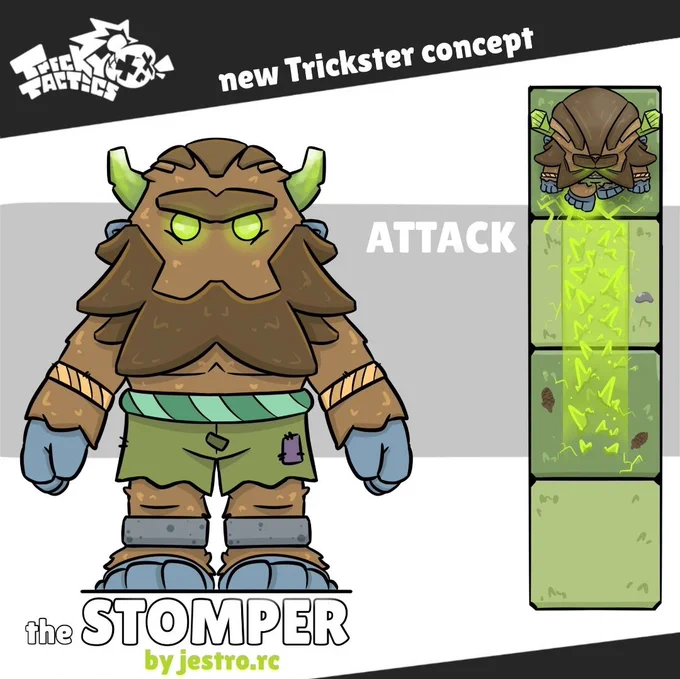 ~ He is an tanky Bigfoot. 🌲🌳🌲
This creature is distinguished by its long legs and large feet. When it stamps its feet, it causes ground erosion, which releases earth/stone spikes. These spikes inflict damage on enemy troops. ✨
