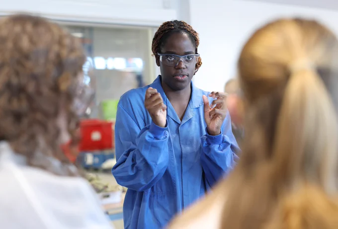 School students taking part in Unilever's Inspire Bright Future Programme. Led by Unilever staff, students are pictured completing experiments as part of the Bright Future Inspire Research & Development Showcase.