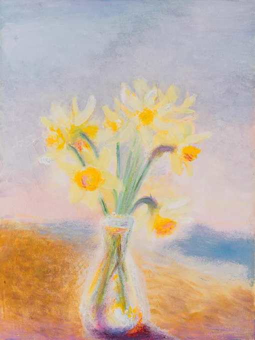 Netherby Daffodils (1979), oil on canvas, 60.6 × 44.5 cm. 
Private Collection