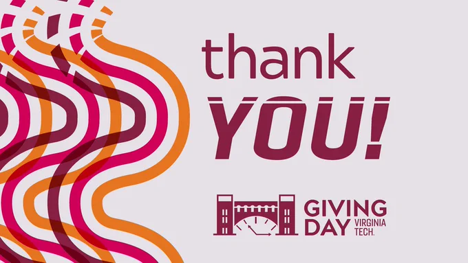 Thank You graphic for Virginia Tech Giving Day.