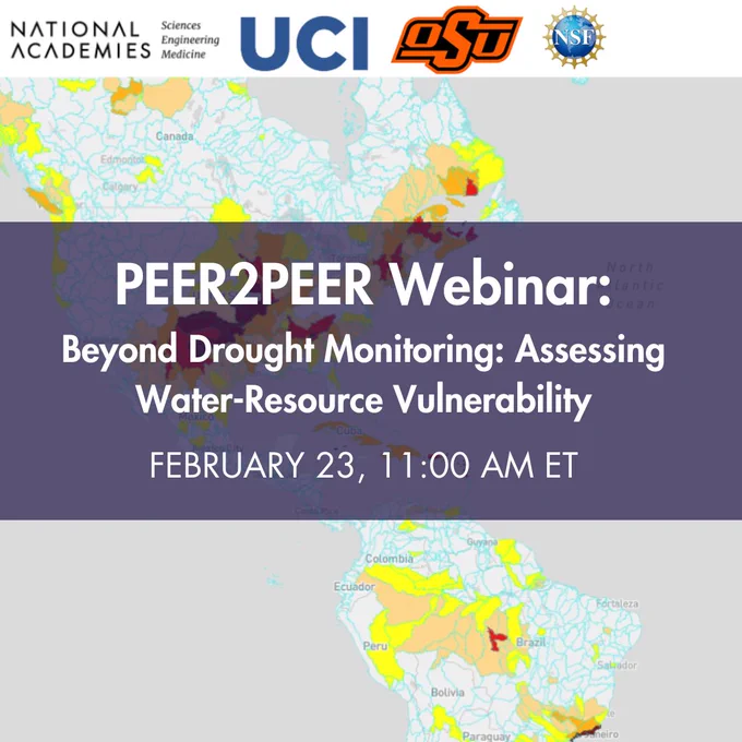Webinar announcement on water-resource vulnerability beyond drought monitoring, scheduled for February 23 at 11:00 AM ET.