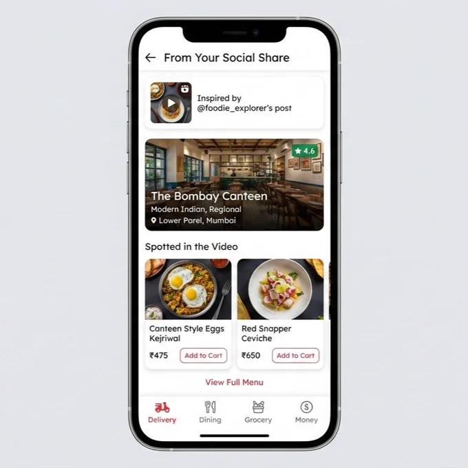 AI generated UI screen for AI restaurant/ dish Social list