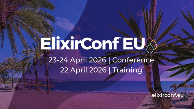 ElixirConf EU banner with dates 22-24 April 2026 in Malaga