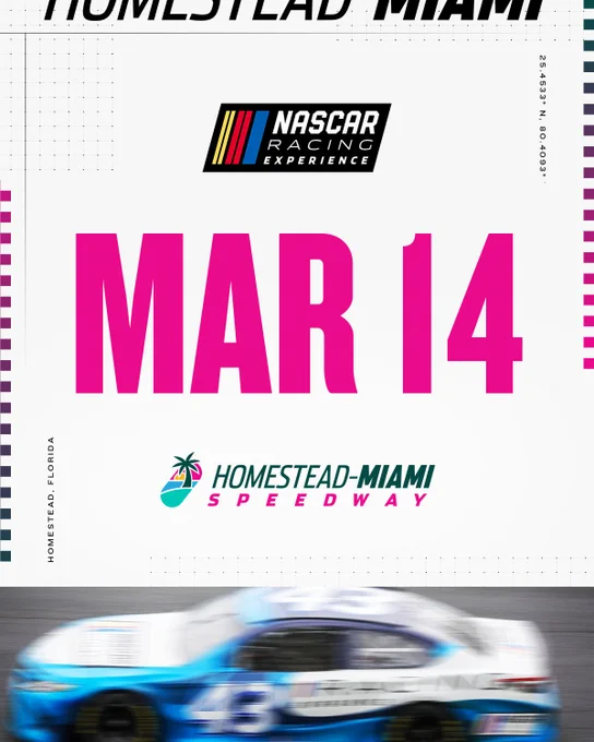 NASCAR Racing Experience graphic promoting the March 14th date at Homestead Miami Speedway.