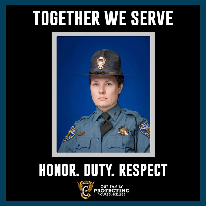 text, "Together we serve" "Honor. Duty. Respect" Troooper Ziegler in full uniform looking at the camera.