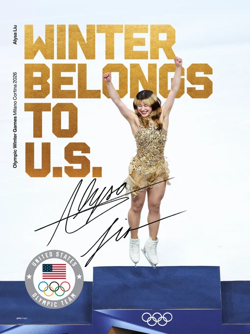 Graphic of Alysa Liu with a photo of her on the podium. Text reads, "Winter Belongs to U.S."