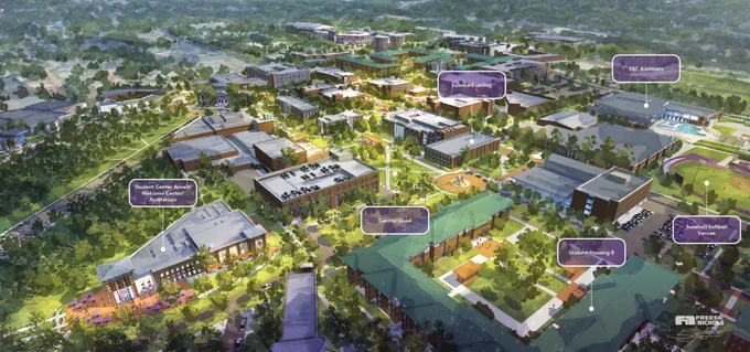 Aerial illustration from SFA's campus master plan. 