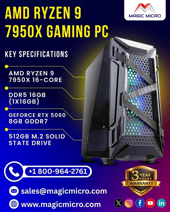 Unleash Extreme Performance with AMD Ryzen 9 7950X Gaming PC | Magic Micro