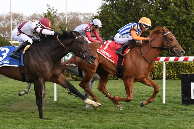 Attfield winning Aqueduct's Central Park Stakes. Susie Raisher/Coglianese Photos