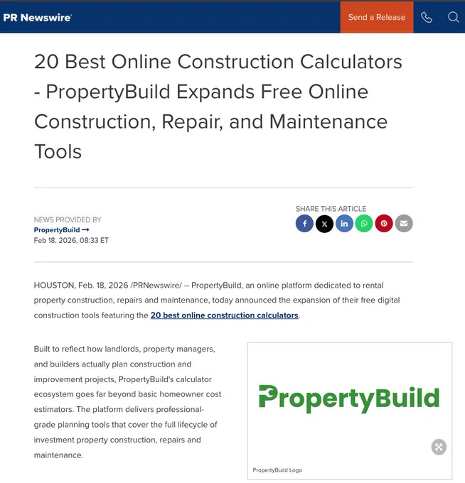 20 Best Online Construction Calculators - PropertyBuild Expands Free Online Construction, Repair, and Maintenance Tools