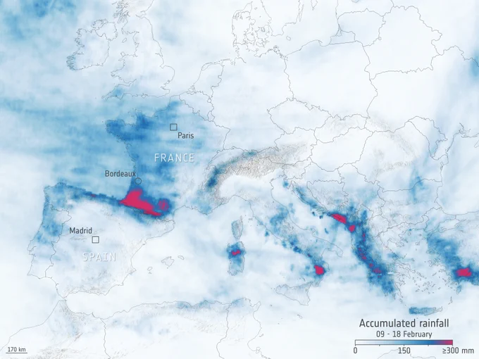 Graph showing accumulated rainfail between 9-17 February 2026