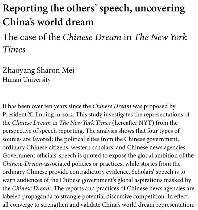 Article: Reporting the others’ speech, uncovering China’s world dream