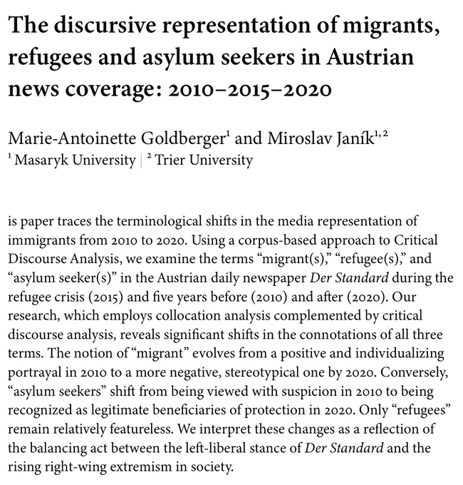 Article: The discursive representation of migrants, refugees and asylum seekers in Austrian news coverage: 2010–2015–2020