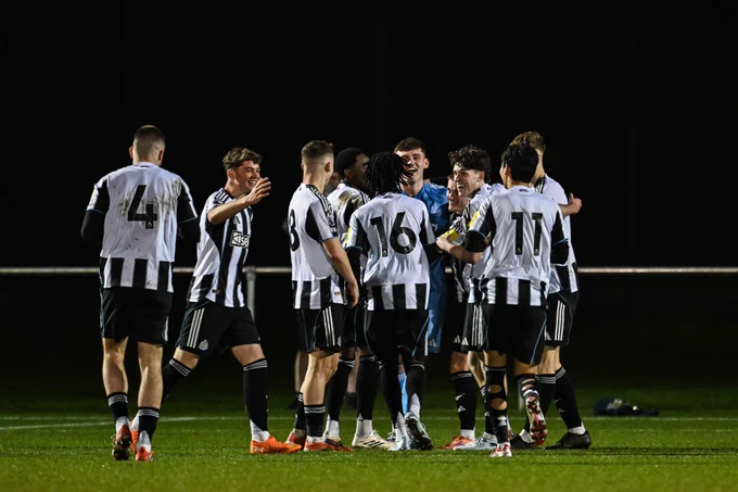 Aidan Harris scores Newcastle United U21's second goal against Fulham U21