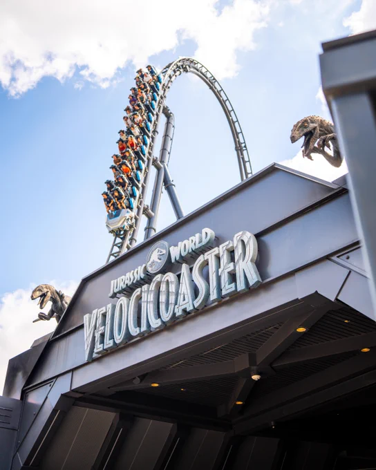 Photo of the VelociCoaster front sign.