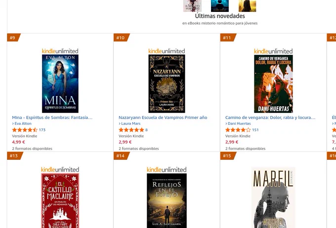 Captura de pantalla donde se ve a Nazaryann el 10º en los más vendidos de Amazon