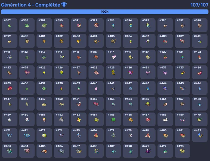 Tableau montrant l'avancement (à 100% !) des Pokémon Chromatiques capturés pendant l'événement.