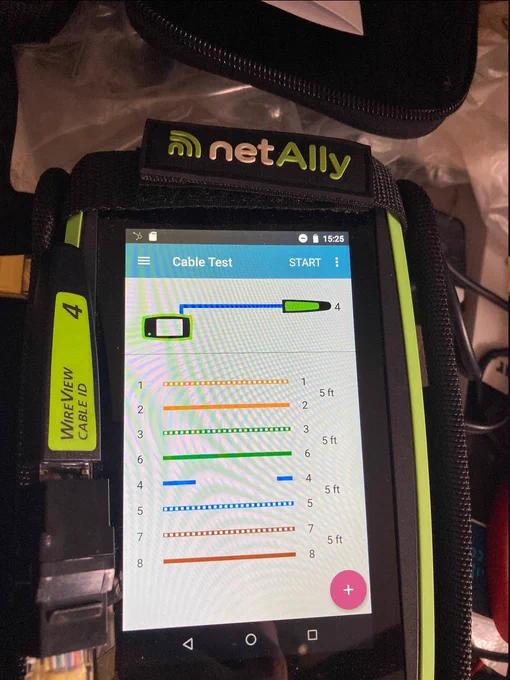 Link runner 10G with a wireview on the end showing the blue cable is broken.