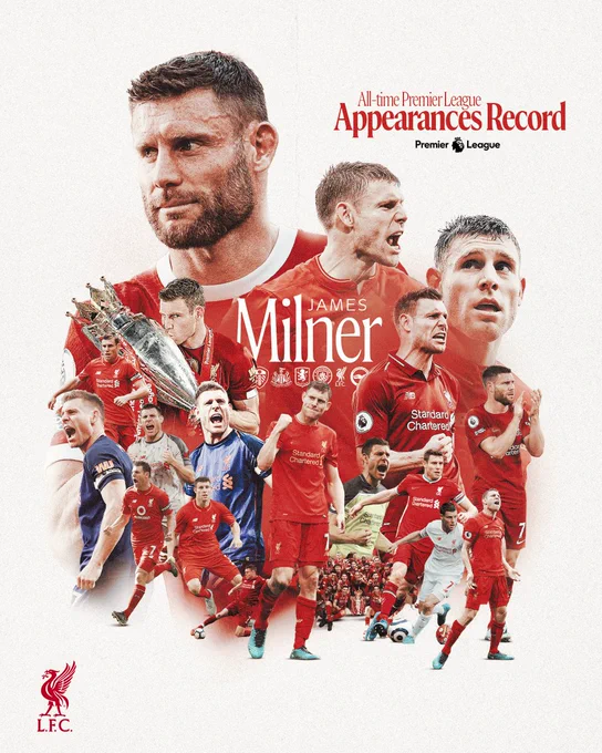 Graphic celebrating James Milner becoming the all-time Premier League record appearance holder.