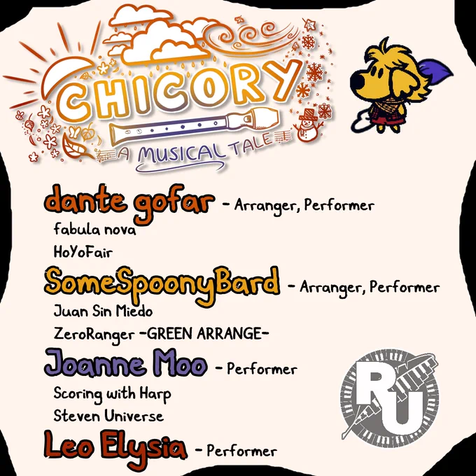 dante gofar - Arranger, Performer
- fabula nova
- HoYoFair

SomeSpoonyBard - Arranger, Performer
- Juan Sin Meido
- ZeroRanger -GREEN ARRANGE-

Joanne Moo - Performer
- Scoring with Harp
- Steven Universe

Leo Elysia - Performer