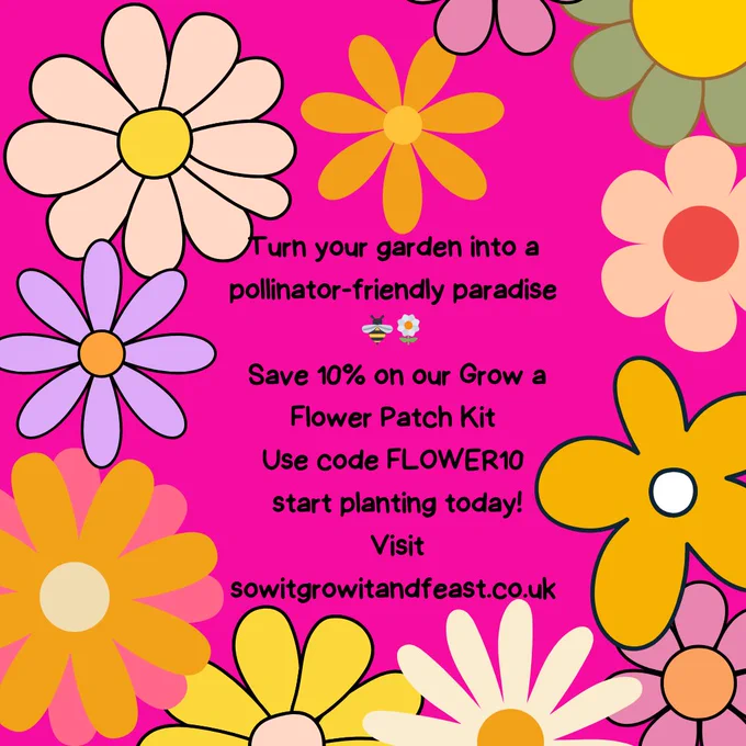 Turn your garden into a pollinator-friendly paradise.
Save 10% on our Grow a Flower Patch Kit. Use code FLOWER10 start planting today!
Visit sowitgrowitandfeast.co.uk
Image:  Pop Pink with Bright childlike Colourful Petal Flowers.