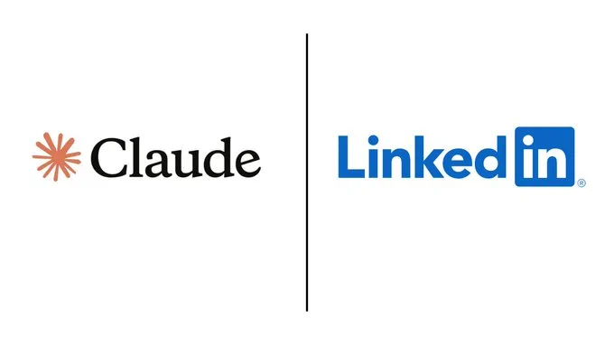 Logos of Claude and LinkedIn displayed side by side, highlighting their connection to career resources and AI-generated resumes.