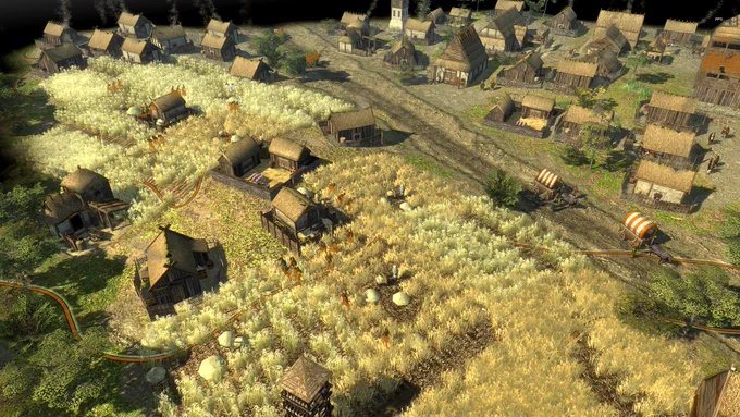 A promotional image for 0 A.D. Empires Ascendant announcing "New Version: Release XXVIII: Boiiorix" over a Cimbri village landscape.