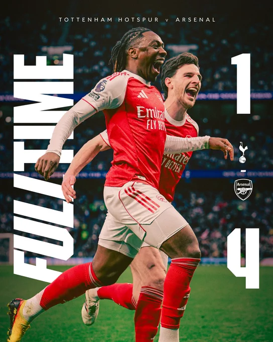 Full Time: Tottenham Hotspur 1-4 Arsenal