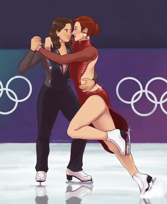 Fanart of Carson Shaw and Greta Gill from A League Of Their Own (2022) as figure skaters.