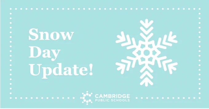 snow day update graphic with snowflake on light blue background