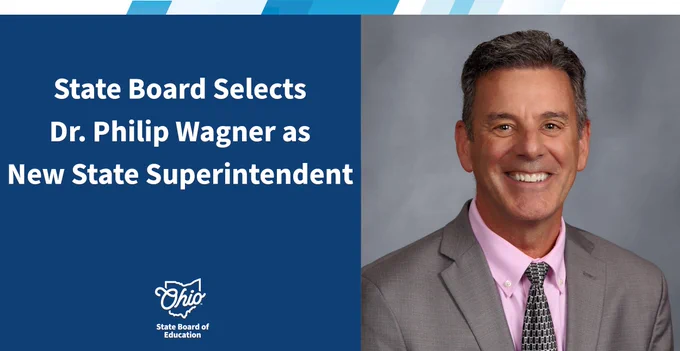 "State Board Selects Dr. Philip Wagner as New State Superintendent" with photo of Dr. Wagner