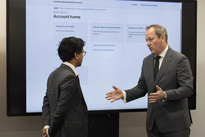 Minister Narayan discusses the IPO's new digital patent service with IPO CEO Adam Williams.