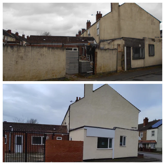 Before and after photos of 78-80 Byrne Road.