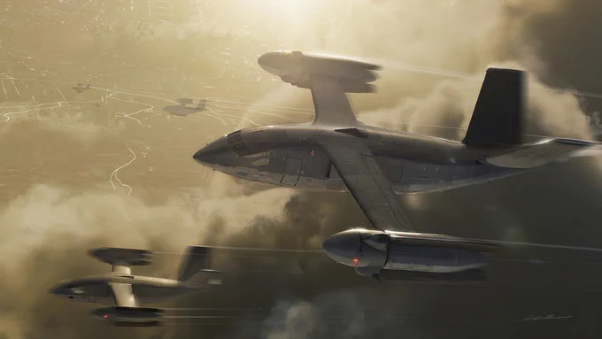 Artist’s concept for a future operational aircraft based on SPRINT X-76 technology. In this rendering, an optionally piloted aircraft cruising at speeds up to 450 knots.