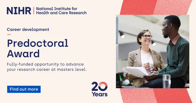 Are you an early-career researcher working in health and care, local authority, primary care or as a methodologist?

The NIHR Predoctoral Award can support your masters-level training and give you protected time to prepare a competitive PhD application.