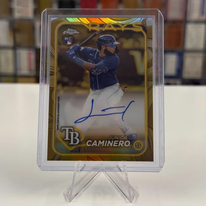 2024 Topps Chrome Autographed Rookie Card
Junior Caminero, Tampa Bay Rays (09/99)