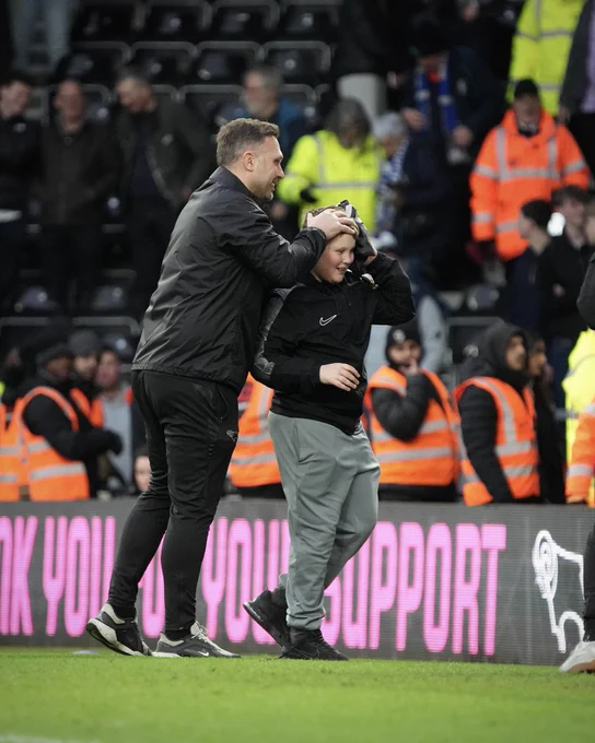 A young Derby County supporter leads the bounce at full-time after the Rams’ 2-1 win over Sheffield Wednesday.