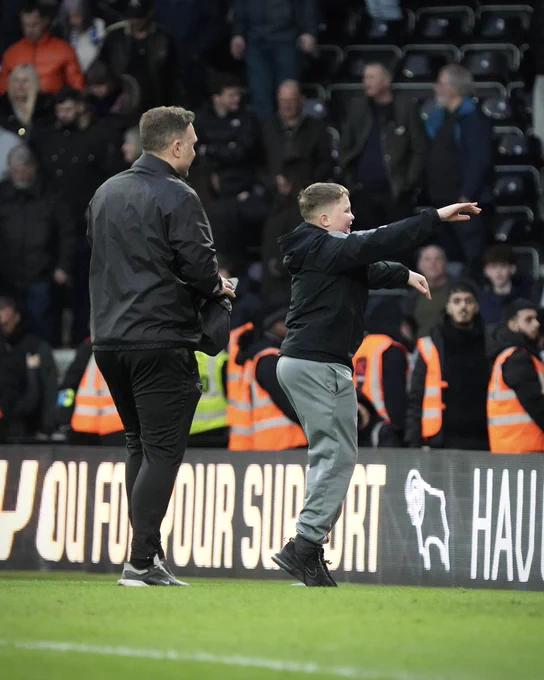 A young Derby County supporter leads the bounce at full-time after the Rams’ 2-1 win over Sheffield Wednesday.