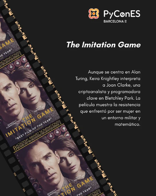 The Imitation Game. Aunque se centra en Alan Turing, Keira Knightley interpreta a Joan Clarke, una criptoanalista y programadora clave en Bletchley Park. La película muestra la resistencia que enfrentó por ser mujer en un entorno militar y matemático.