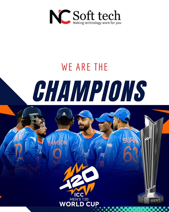Hard work, passion, and teamwork paid off!
Congratulations to us for winning the T20 World Cup Final.
Champions of the world! 🏆✨

#NCSofttech #T20WorldCup2026 #T20WorldCupFinal #T20WorldCupWinner #T20WorldCupCampaion

