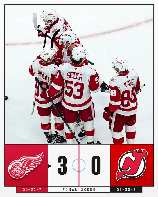 Final score: Red Wings defeat Devils 3-0