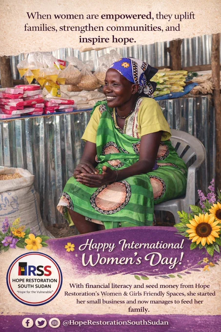 Today we celebrate the women in the communities we serve women whose resilience, leadership, and determination continue to build stronger families and brighter futures.

At Hope Restoration South Sudan, we witness every day how supporting women and girls especially through economic empowerment initiatives in our Women and Girls Friendly Spaces creates lasting and transformative change across communities.

When women are empowered, they uplift families, strengthen communities, and inspire hope for generations to come.

Happy International Women’s Day. 🌍💜